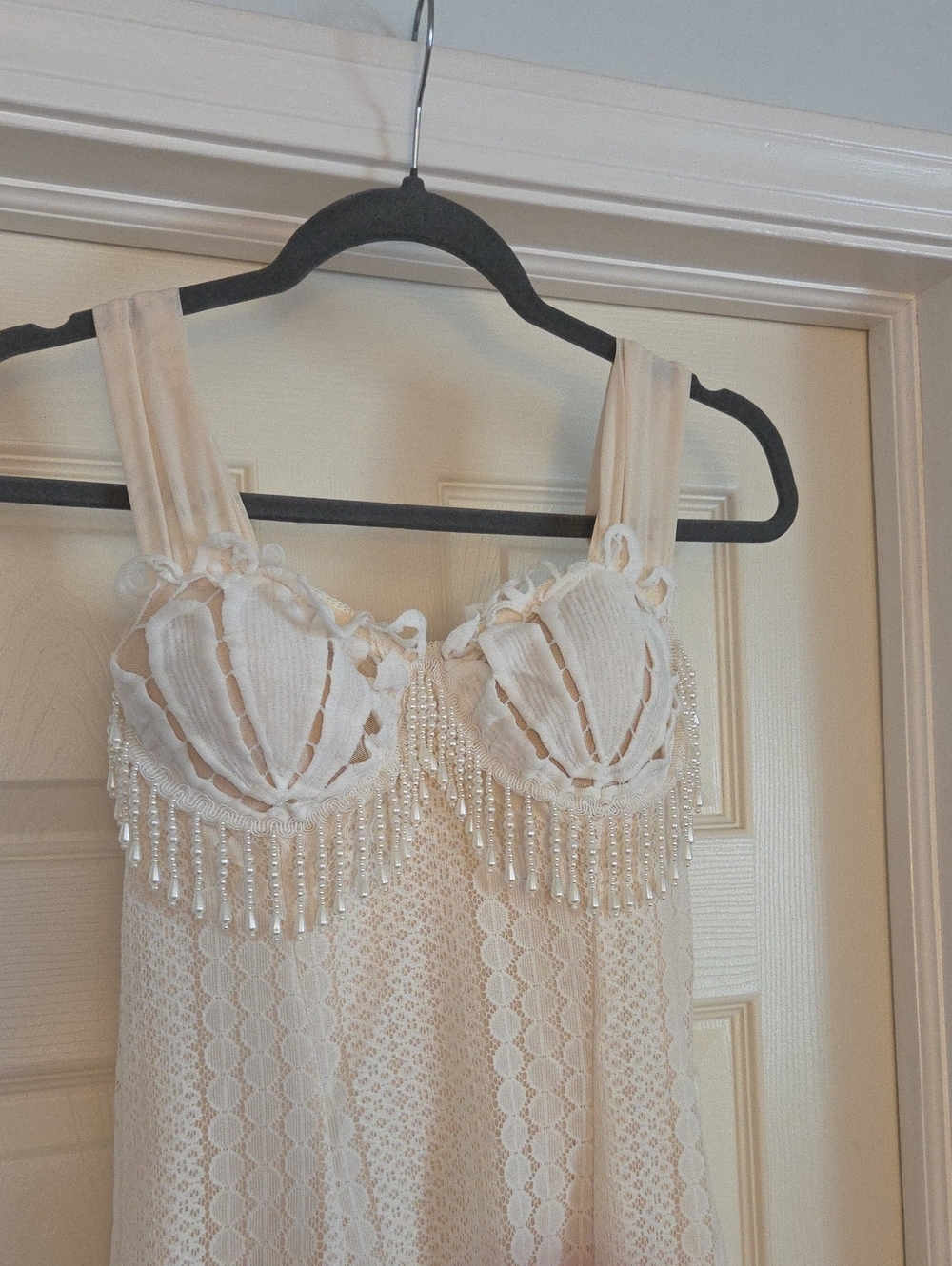 NWT LaceMade Siren's Song Mermaid Long Lace Dress Pearl Beads Shells Cream Small - Picture 13 of 16